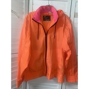 80s VTG Off the Edge Lightweight Men’s Neon Orange Parachute Zip Jacket Large